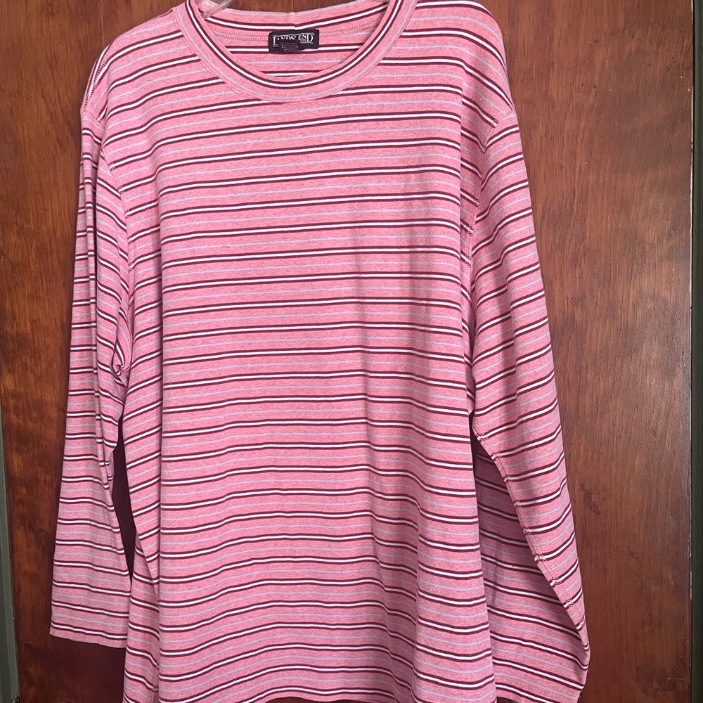 Lands' End Pink and White Striped long-sleeved Top